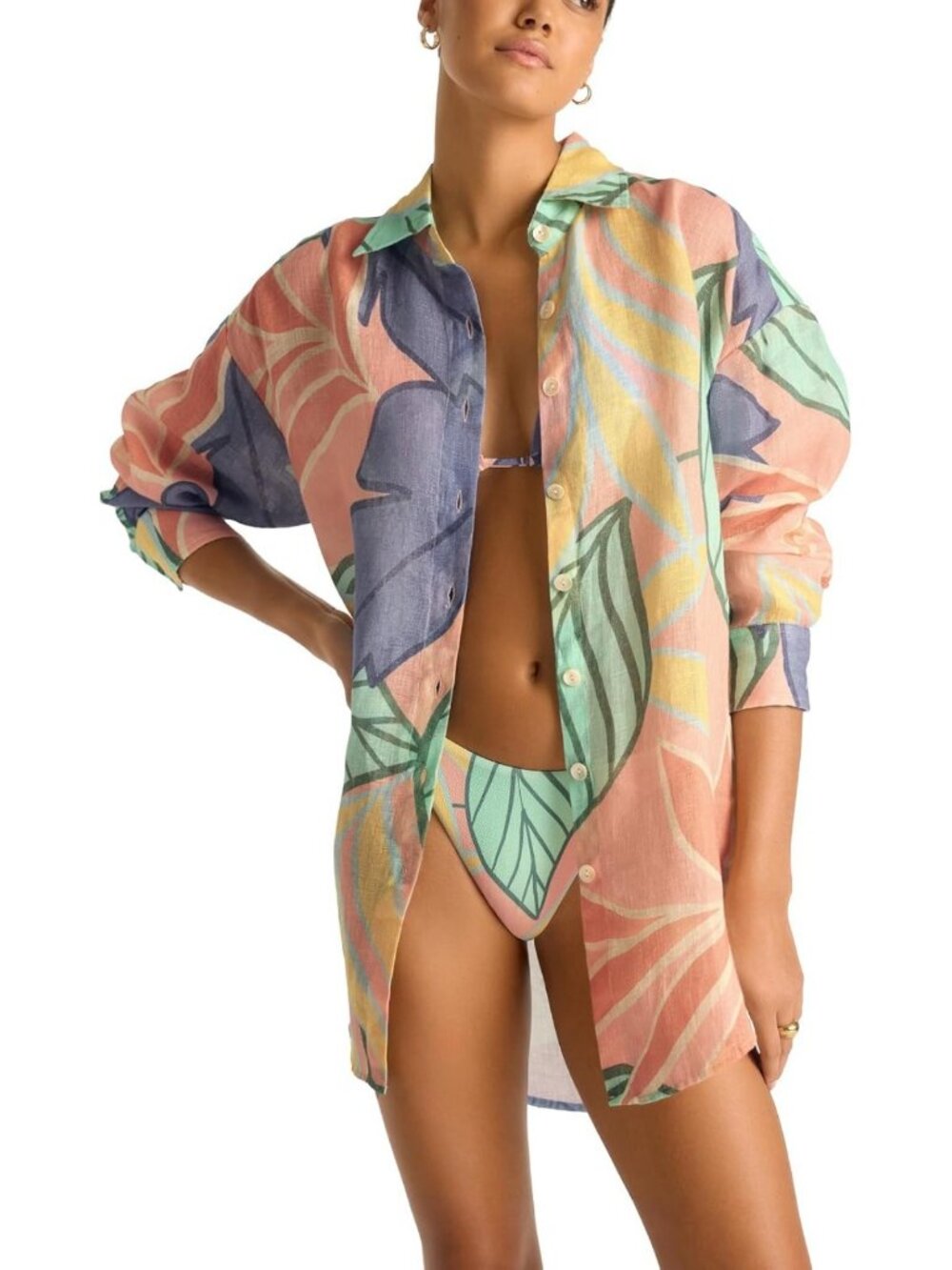Linen Boyfriend Shirt Swimsuit Cover-Up for Women - Lightweight Beachwear Top